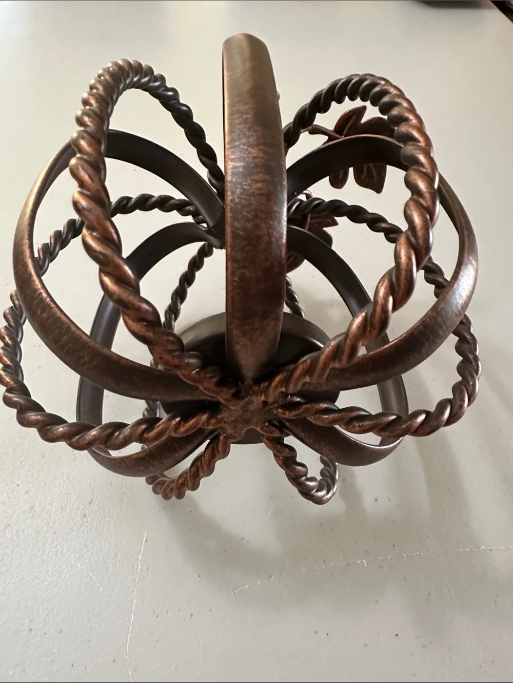 Pier 1 Bronze-Tone Twisted Metal Pumpkin Candle Holder with Amber Glass